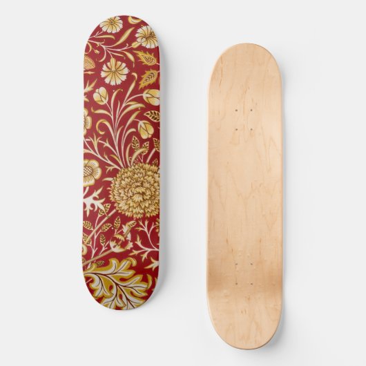 William Morris Cherwell Floral Pattern Red Skateboard (Voorkant)
