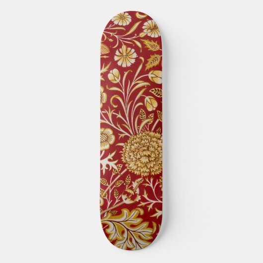 William Morris Cherwell Floral Pattern Red Skateboard (Voorkant)