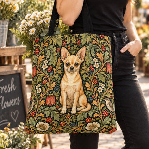 William Morris Chihuahua Vintage Bloemmotief Draagtas