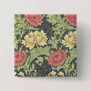 William Morris Chrysanthemum  Floral Art Vierkante Button 5,1 Cm