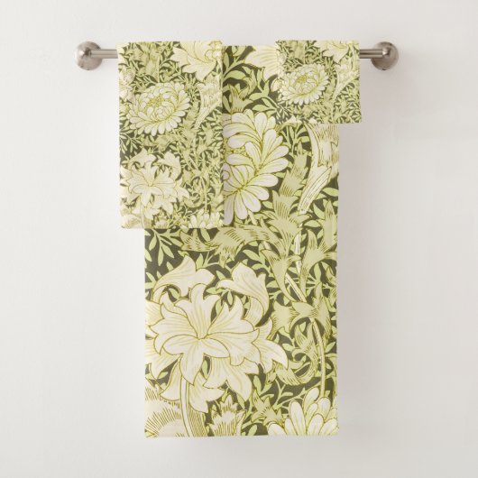 William Morris Chrysanthemum Floral Pattern Bad Handdoek (Insitu)