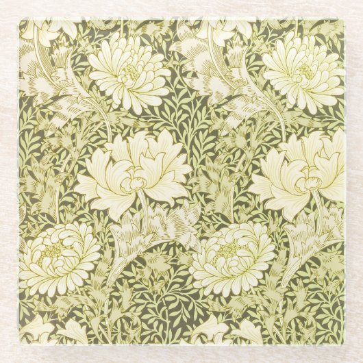 William Morris Chrysanthemum Floral Pattern Glazen Onderzetter (Voorkant)