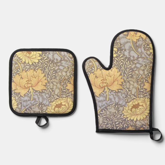 William Morris Chrysanthemum Mum Flowers Ovenwant & Pannenlap Set (Voorkant)