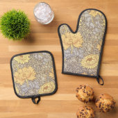 William Morris Chrysanthemum Mum Flowers Ovenwant & Pannenlap Set (Top down)