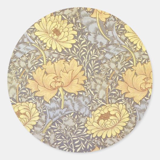 William Morris Chrysanthemum Mum Flowers Ronde Sticker (Voorkant)