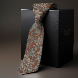 William Morris Chrysanthemum Pattern Blauwgroen Br Stropdas