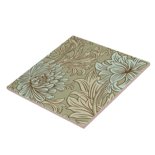William Morris Chrysanthemum Pattern Ceramic Tile Tegeltje (Zijkant)