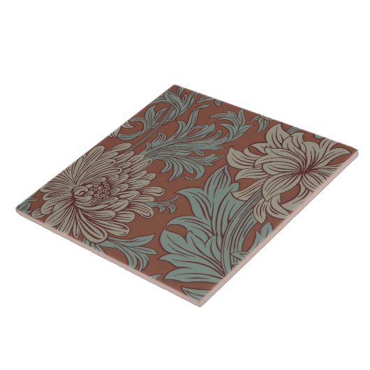 William Morris Chrysanthemum Pattern Ceramic Tile Tegeltje (Zijkant)