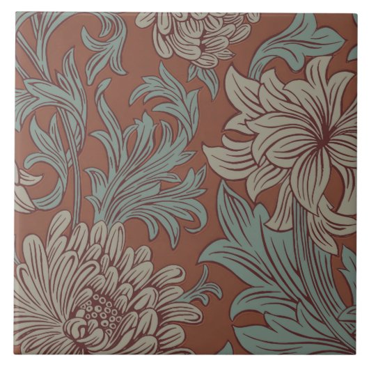 William Morris Chrysanthemum Pattern Ceramic Tile Tegeltje (Voorkant)