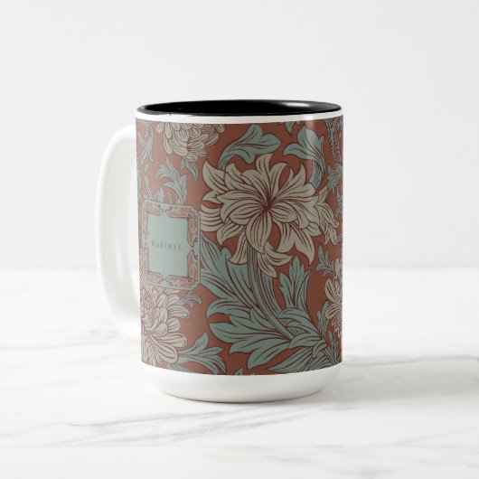 William Morris Chrysanthemum Pattern Two-Tone Coff Tweekleurige Koffiemok (Voorkant links)