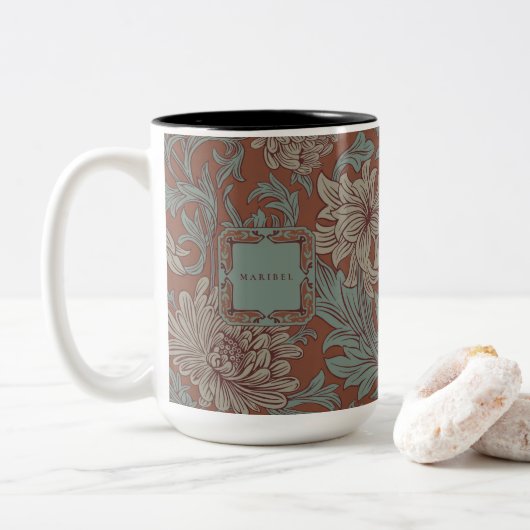 William Morris Chrysanthemum Pattern Two-Tone Coff Tweekleurige Koffiemok (Met donut)