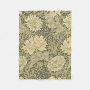 William Morris Chrysanthemum Sage Flower Fleece Deken
