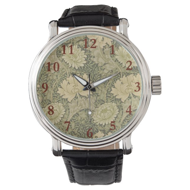 William Morris Chrysanthemum Sage Flower Horloge (Voorkant)