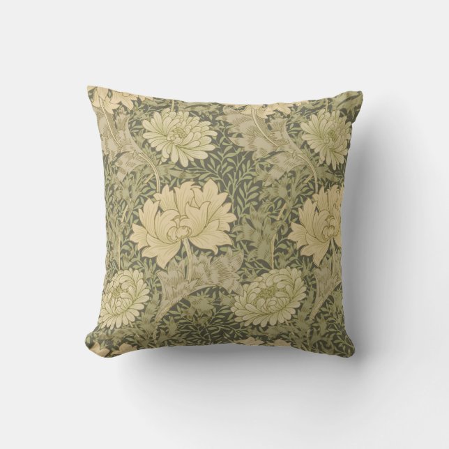 William Morris Chrysanthemum Sage Flower Kussen (Voorkant)