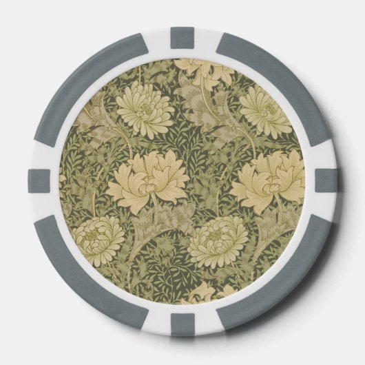 William Morris Chrysanthemum Sage Flower Poker Chips (Voorkant)