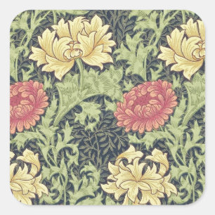 William Morris Chrysanthemum Vintage Floral Art Vierkante Sticker