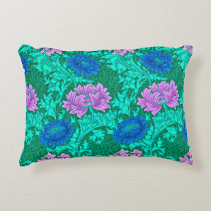 William Morris Chrysanthemums, Aqua en Violet Accent Kussen