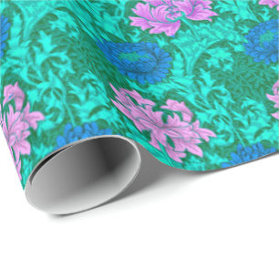 William Morris Chrysanthemums, Aqua en Violet Cadeaupapier