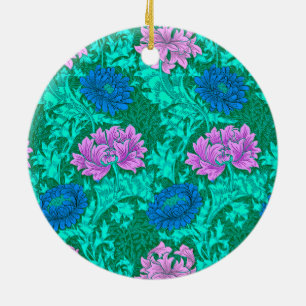 William Morris Chrysanthemums, Aqua en Violet Ce Keramisch Ornament