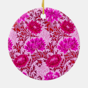 William Morris Chrysanthemums, Bourgogne en roze Keramisch Ornament