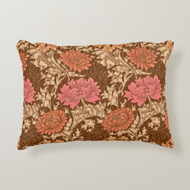 William Morris Chrysanthemums, Brown en Rust Decoratief Kussen (Voorkant)