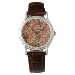 William Morris Chrysanthemums, Brown en Rust Horloge