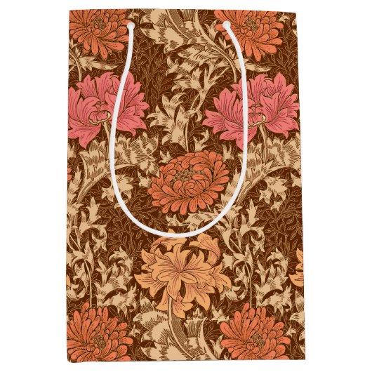 William Morris Chrysanthemums, Brown en Rust Medium Cadeauzakje (Voorkant)