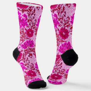 William Morris Chrysanthemums, Burgundy en Roze Sokken