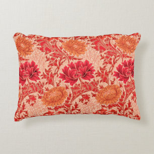 William Morris Chrysanthemums, Coral Oranje Decoratief Kussen