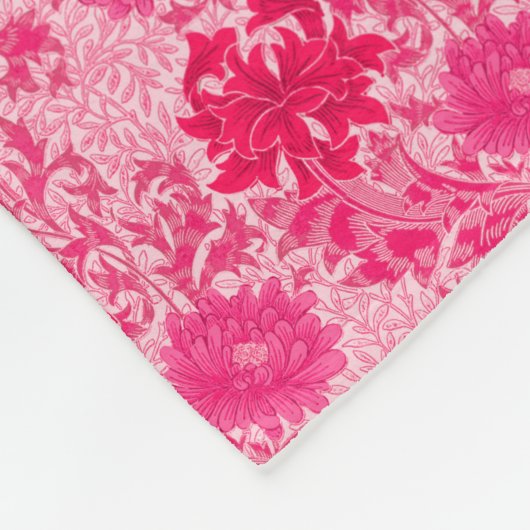 William Morris Chrysanthemums, Fuchsia Pink Fleece Deken (Hoek)