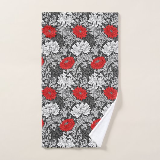 William Morris Chrysanthemums, Grey en Red Bad Handdoek (Handdoek)
