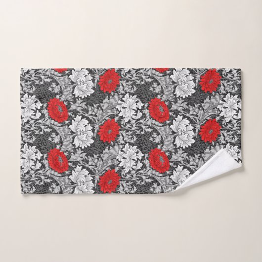 William Morris Chrysanthemums, Grey en Red Bad Handdoek (Handdoek)