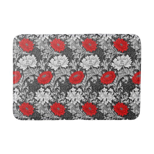 William Morris Chrysanthemums, Grey en Red Badmat (Voorkant)