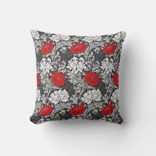 William Morris Chrysanthemums, Grey en Red Kussen
