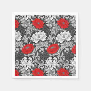 William Morris Chrysanthemums, Grey en Red Servet