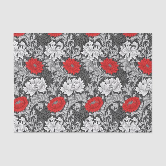 William Morris Chrysanthemums, Grey en Red Tissuepapier (Voorkant)