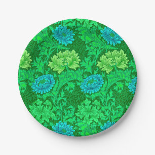 William Morris Chrysanthemums, Lime Green en Aqua Papieren Bordje