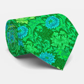 William Morris Chrysanthemums, Lime Green en Aqua Stropdas (Opgerold)