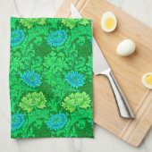 William Morris Chrysanthemums, Lime Green en Aqua Theedoek (Quarter Fold)