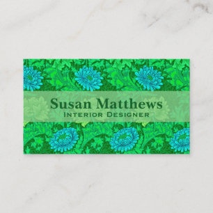 William Morris Chrysanthemums, Lime Green en Aqua Visitekaartje