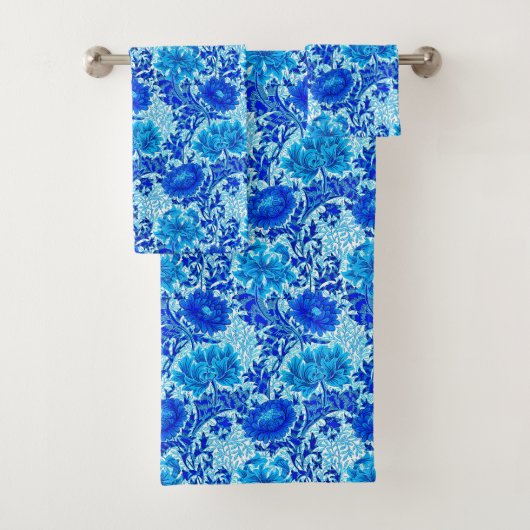 William Morris Chrysanthemums Nuances de Denim Blu (En situation)