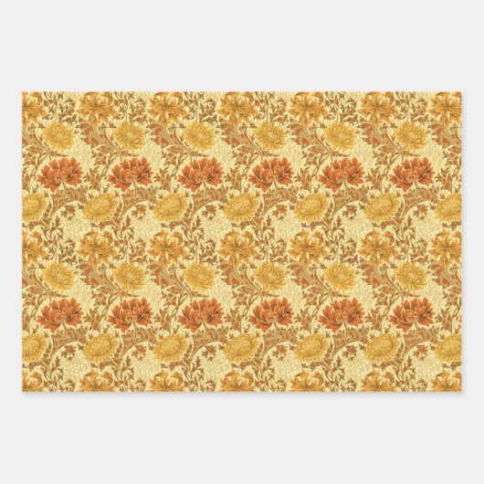 William Morris Chrysanthemums, Rust, Green & Gold Inpakpapier Vel (Voorkant 3)