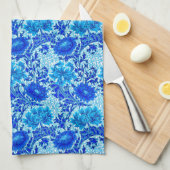 William Morris Chrysanthemums Shades of Denim Blue Theedoek (Quarter Fold)