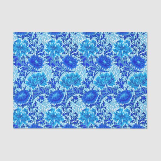 William Morris Chrysanthemums Shades of Denim Blue Tissuepapier (Voorkant)