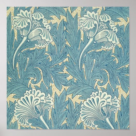 William Morris Classic Tulip Blue Floral Poster (Voorkant)