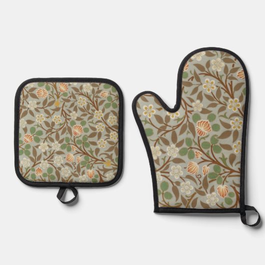 William Morris Clover Botanische Bloem Ovenwant & Pannenlap Set (Voorkant)