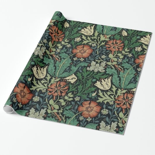 William Morris Compton Floral Art Nouveau Pattern Cadeaupapier (Uitgerold)