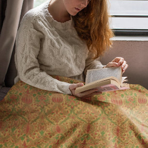 William Morris Cozy Klassiek Groen Goud Rood Fleece Deken