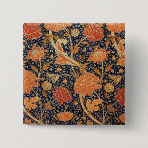William Morris Cray Bloemmotief Vintage Vierkante Button 5,1 Cm