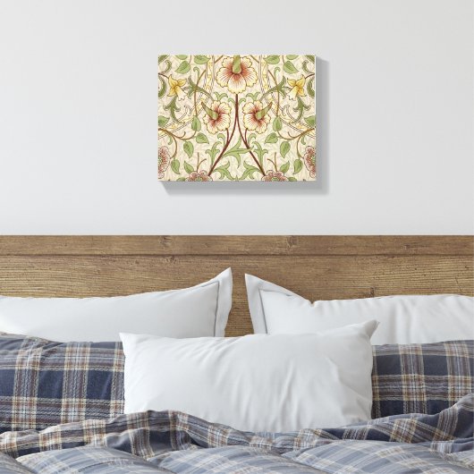 William Morris Daffodil Classic Bloem Behang Canvas Afdruk (Insitu (Slaapkamer))